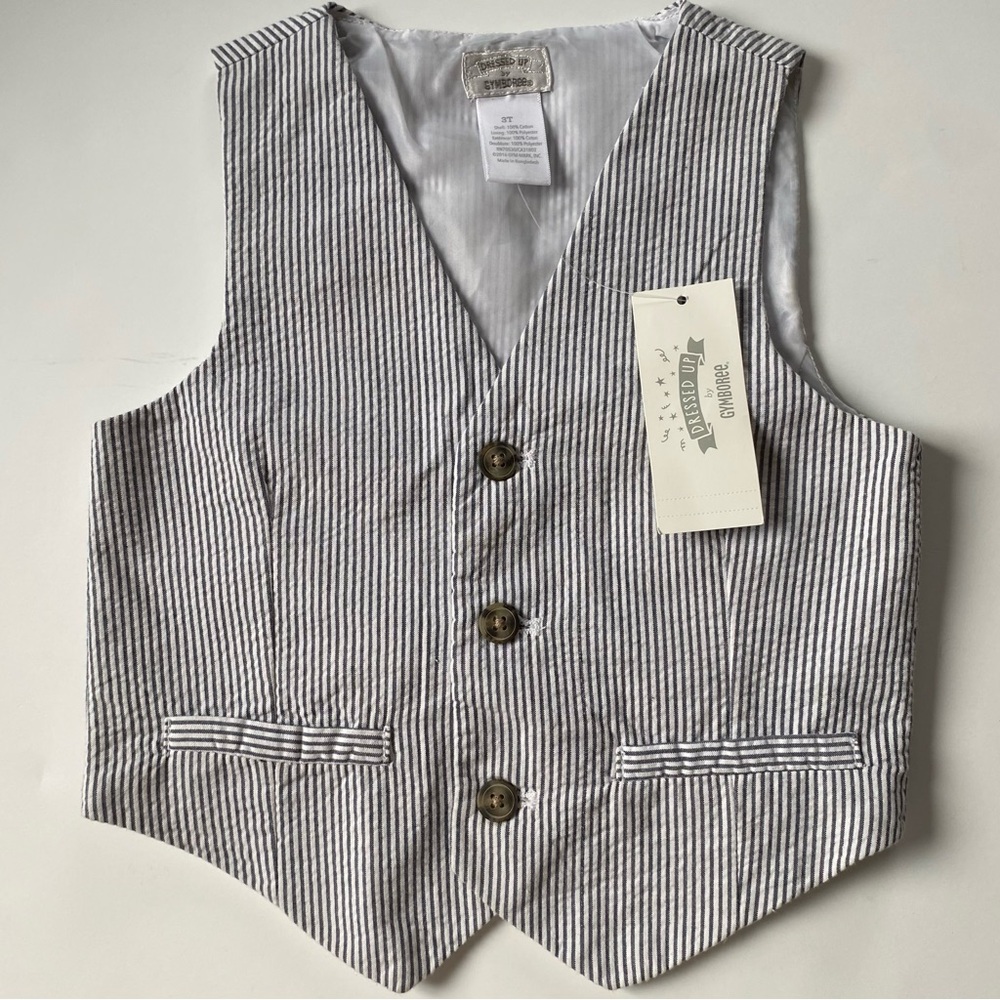 Gymboree Vest Size 3T New NWT Gray White Striped All Dressed Up Seersucker Boys